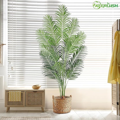 Artificial Palm Tree 7ft Tall Fake Palm Tree Indoor Decor with 18 Leaves and Real Bark Design Faux Tropical Areca Palm Silk Floor Plant in Pot for Home Office Living Room Bedroom Decor 2pcs