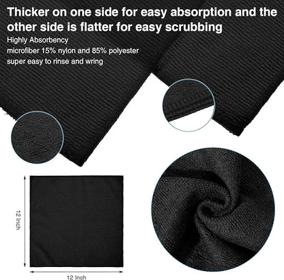 Macarrie 400 Pieces Microfiber Cleaning Cloths Bulk Absorbent Microfiber Towels Reusable Lint-Free Streak Free Wash Rags for House Kitchen Office Restaurants Bar Shop Car, 12 x 12 Inches (Black)