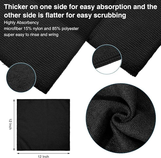 Macarrie 200 Pieces Microfiber Cleaning Cloths Bulk Absorbent Microfiber Towels Reusable Lint-Free Streak Free Wash Rags for House Kitchen Office Restaurants Bar Shop Car, 12 x 12 Inches (Black)