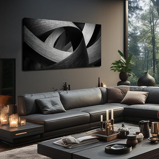 JuhaiArt Abstract Canvas Art for Living Room Bedroom Office Black Wall Decor Gray Picture Artwork 24" x 48" Lines Prints