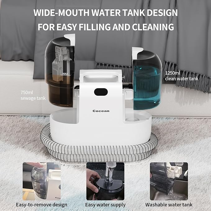 COCEAN Multi-Purpose Portable Carpet and Upholstery Cleaner, Carpet Cleaner Machine Powerful Suction Spot Cleaning, Deep Stain Cleaning shampooer for Carpet, Car Seats, Pets,Rug, with BrushHead