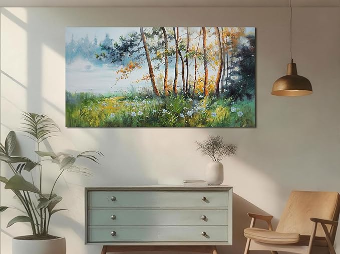 Ardemy Nature Canvas Wall Art Green Forest Pictures Wall Decor Living Room Landscape Tree Textured Paintings Artwork Bedroom Dining Room Kitchen Home Office, 40"x20"