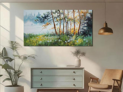 Ardemy Nature Canvas Wall Art Green Forest Pictures Wall Decor Living Room Landscape Tree Textured Paintings Artwork Bedroom Dining Room Kitchen Home Office, 40"x20"