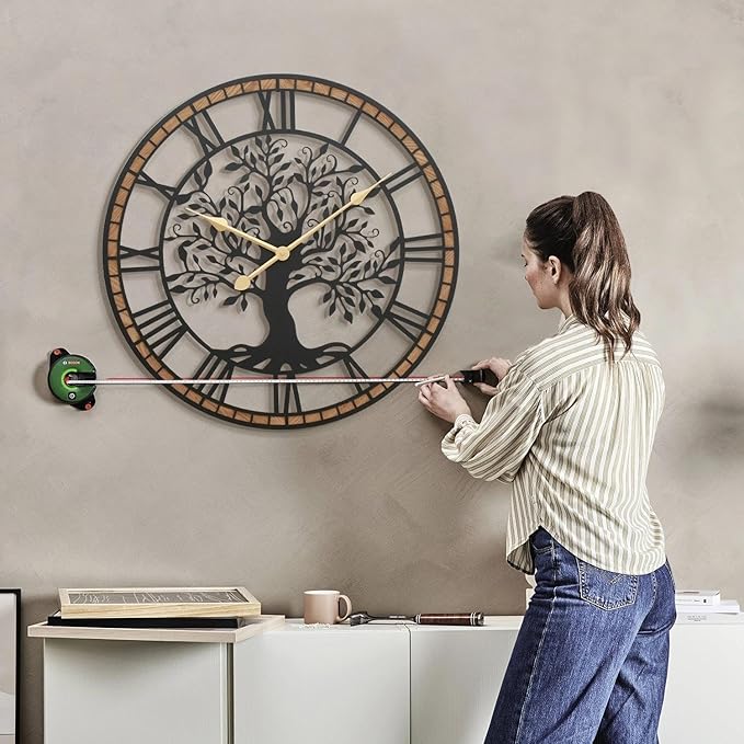 Micasso Non-Ticking Oversize Wall Clock: 32Inch Tree of Life Metal Black with Solid Wood Frame - Silent Battery Operated Clock for Living Room/Fireplace/High-Ceiling - Home Decor for Housewife