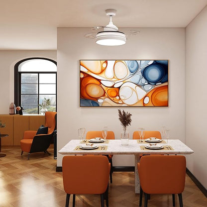 KLAKLA Orange and Blue Abstract Wall Art - Modern Picture Artwork for Wall Decor - Frame Wall Art for Living Room Office Bedroom
