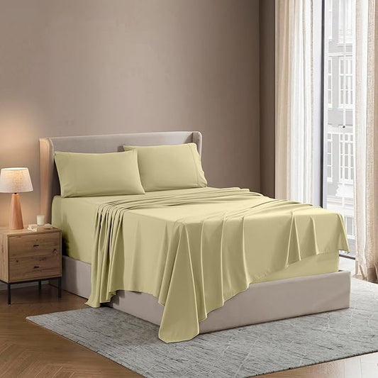 Nestl Full Sheet Set - Luxury 1800 Ultra-Soft Microfiber Full Bed Sheets - Double Brushed - Deep Pockets - Easy Fit - 4 Piece Set - Bedding Sheets & Pillowcases (Full, Vanilla Yellow)