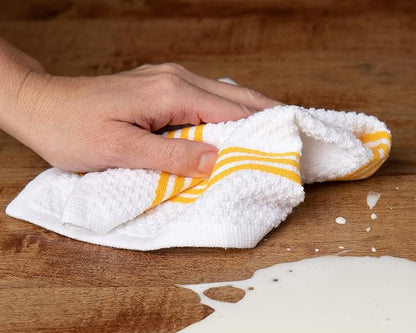 Sticky Toffee Cotton Dishcloths Set of 8 – Yellow and White Dish Towels 12x12 in, Reusable and Absorbent Tea Towels for Cleaning or Drying, Oeko-Tex Cotton