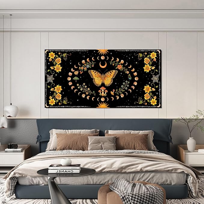 Abstract Wall Art Decor Large Boho Wall Art for Living Room Black Abstract Canvas Art Wall Decor Vintage Flower Wall Art Prints Butterfly Artwork for Walls Bedroom Office Wall Art Decor 24" X 48"