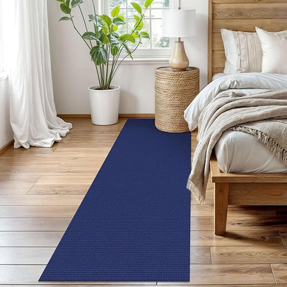 EARTHALL Woven Runner Rug 2.6x8 Ft Washable Runners for Hallways Wide Non Slip Rubber Backed Kitchen Runner Braided Indoor Floor Carpet for Entryway Hallway Kitchen Bedroom, Royal Blue/Navy
