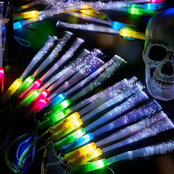 Lewtemi 60 Pack Fiber Optic Wand Glow Wand LED Light Up Sticks Bulk with 3 Flashing Models Flashing Sticks with Included Batteries for Wedding Birthday Mardi Gras Valentine Party Favor(Novel Colors)