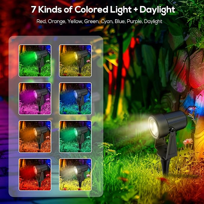 Banord RGBW Color Changing Outdoor Landscape Lighting, 10 Pack Low Voltage LED Outdoor Spotlight with Remote, IP65 Waterproof for Yard, Garden, Lawn