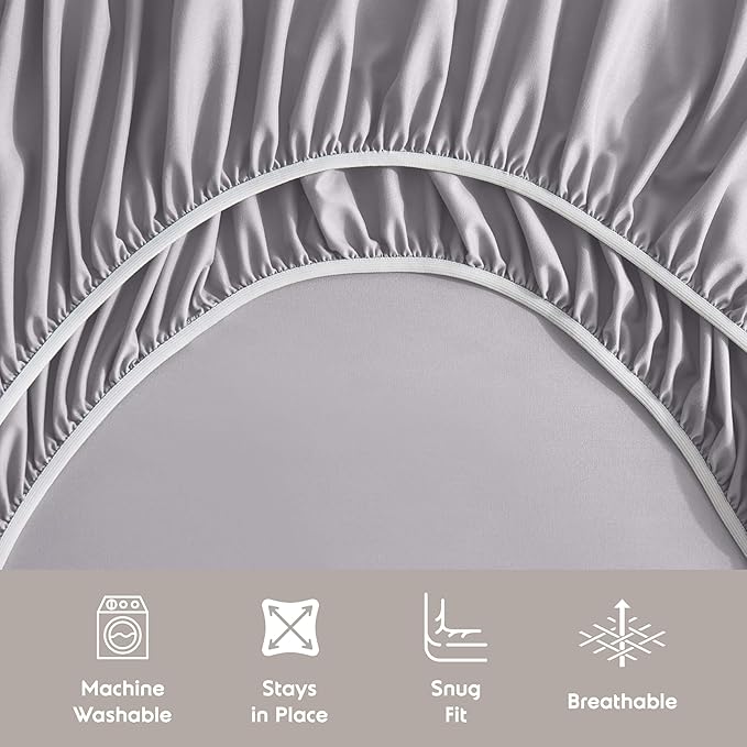 Nestl King Sheet Set - Luxury 1800 Ultra-Soft Microfiber King Bed Sheets - Double Brushed - Deep Pockets - Easy Fit - 4 Piece Set - Bedding Sheets & Pillowcases (King, Grey Lavender)