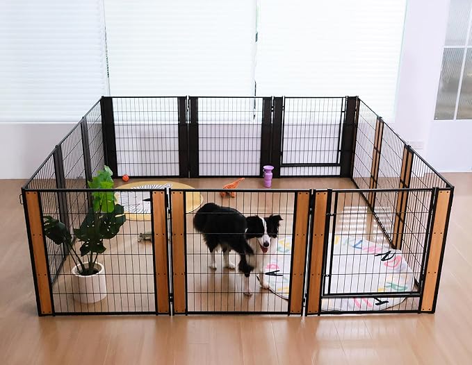 Heavy Duty Dog Playpen 32 Inch Height - Indoor Outdoor Pet Fence Enclosure for Medium and Small Dogs - Foldable Puppy Exercise Pen for Indoor and RV Camping or Yard (1 Panel, 32" H (Black))