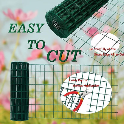 Green Metal Garden Fence, 48inch(H) x 50ft(L), 2 inch x 4 inch,12.5GA 2/3/4/5/6 Ft Tall Chicken Wire PVC Coated Welded Wire Mesh Roll for Dogs Border Yard Vegetable Plant Protection Poultry Netting