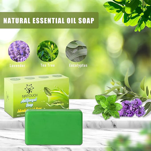 Antifungal Medicated Soap Bar, Athletes Foot Jock Itch Ringworm Yeast Infection Treatment for Men, Tea Tree Oil Body Soap Bar with Natural Tea Tree Oil, Eucalyptus Oil and Lavender Oil, 4 oz