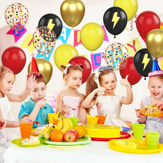 Red Black Yellow Balloons, 50 Pcs 12 Inches Cartoon Birthday Party Balloons with Confetti Balloon, Cartoon Theme Balloons for Kids Birthday Baby Shower Carnival Party Decor