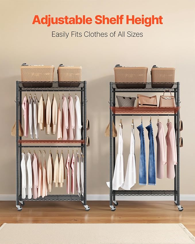VEVOR Clothing Garment Rack, Heavy Duty Closet Wardrobe, Adjustable Tiers Clothes Racks with Steel Frame, for Bedroom, Clothing Store, Hallway