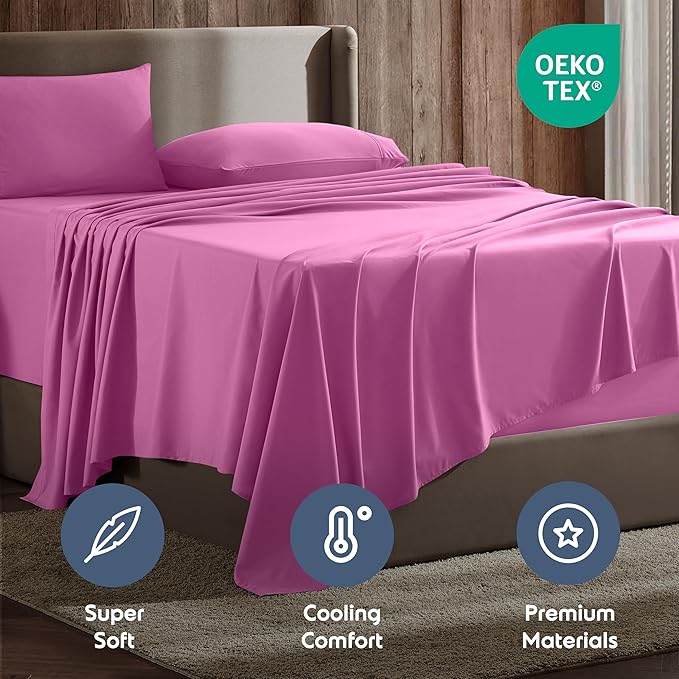 Nestl Split King Sheet Set - 1800 Ultra-Soft Microfiber Bed Sheets - Double Brushed - Deep Pockets - Easy Fit - 5 Piece Set - Bed Sheets & Pillowcases (Split King Size, Light Pink)