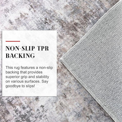 Modern Abstract 3x12 Runner Rug, Beige Grey Neutral Washable Long Kitchen Runner Non-Slip Soft Hallway Rug Runner Thin Print Faux Wool Floor Carpet for Entryway Hall Bedroom