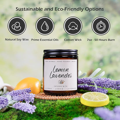 Scented Candle for Home | Lemon Lavender Candle | Aromatherapy Candles - Soy Candles for Home Scented, Gifts for Women Men, Lemon Fragrance -7oz, Single-Wick
