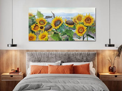 Ardemy Sunflower Canvas Wall Art Yellow Large Floral Pictures Wall Decor Flowers Rustic Paintings Artwork for Living Room Bedroom Dinnng Room Office Home, 48"x24"