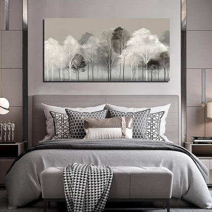 Prepeyssee Black and White Tree Wall Art for Living Room Large Landscape Modern Artwork Gray Forest Picture for Bedroom Home Office Ready to Hang 29x58 Inch