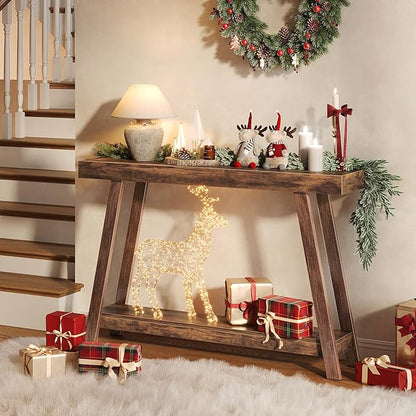 Huuger Console Table with Charging Station, USB-C Port, 2 Tiers Entryway Table, 47.2 Inch Sofa Table with Metal Legs, Entry Hallway Table with Thicker Desktop, Behind Couch Table, Rustic Brown