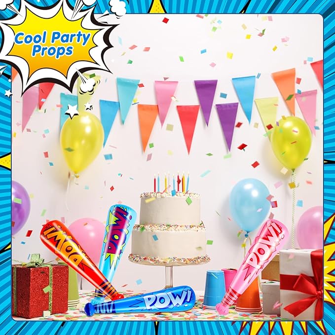 Seematn 12 Pcs Pow Inflatable Baseball Bats 17 Inch Inflatable Blow up Bats for Kids Carnival Game Prizes Bulk Baseball Party Favors Carnival Hero Sports Prizes (Blue,Dark Blue,Pink,Red)