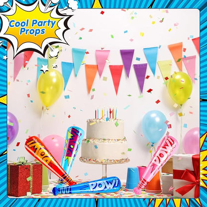 Seematn 12 Pcs Pow Inflatable Baseball Bats 17 Inch Inflatable Blow up Bats for Kids Carnival Game Prizes Bulk Baseball Party Favors Carnival Hero Sports Prizes (Blue,Dark Blue,Pink,Red)