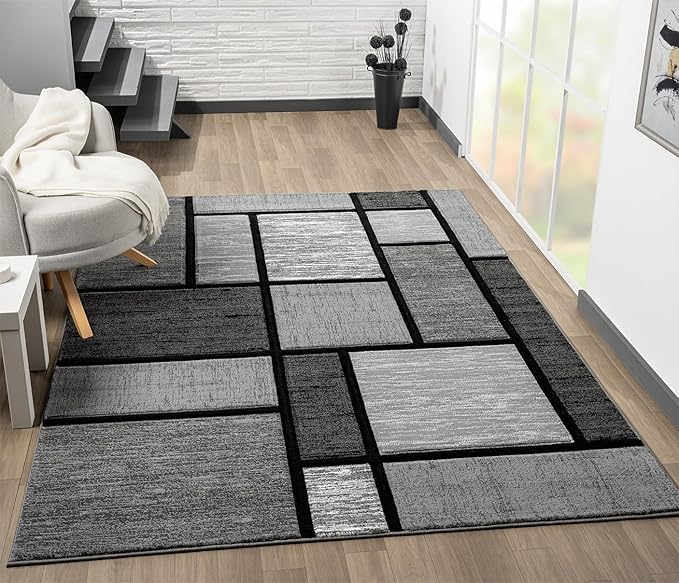 Ultra Soft Area Rug - Modern Abstract Design for Living Room & Bedroom - Foldable, Stain Resistant, Easy to Clean - (8x11, Grey)