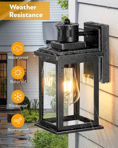 VIANIS Outdoor Motion Sensor Light, Black Exterior Lighting Fixtures Sconce, Dusk to Dawn Outdoor Lighting, Waterproof Front Porch Light for Garage, Patio, Doorway, Anti-Rust, Hardwired, Non-Solar