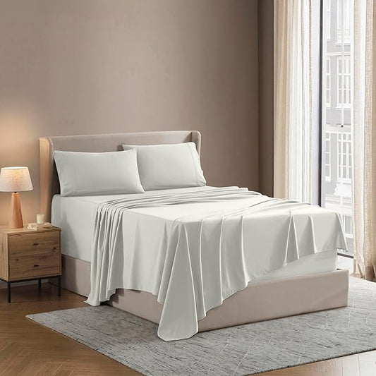 Nestl Bed Linen Set - Short Queen 4Piece Sheet Set, Microfiber, Off White, Lightweight, Breathable, Wrinkle Free