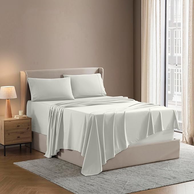 Nestl Full XL Sheet Set - Luxury 1800 Ultra-Soft Microfiber Full Extra Long Bed Sheets - Double Brushed - Deep Pockets - Easy Fit - 4 Piece Set - Bedding Sheets & Pillowcases (Full XL, Off White)