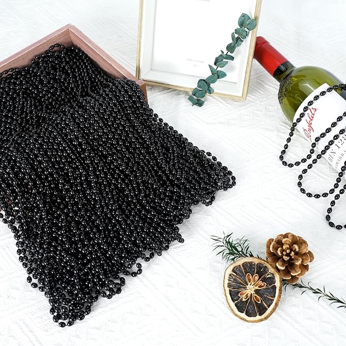 100 PCS Black Bead Necklace, Halloween Black Bead Necklaces, Mardi Gras Oval Beads, 30.5" Metallic Beaded Party Necklaces for Halloween Mardi Gras Parade Throws Wedding Birthday New Year Party Favors