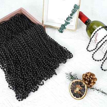 100 PCS Black Bead Necklace, Halloween Black Bead Necklaces, Mardi Gras Oval Beads, 30.5" Metallic Beaded Party Necklaces for Halloween Mardi Gras Parade Throws Wedding Birthday New Year Party Favors
