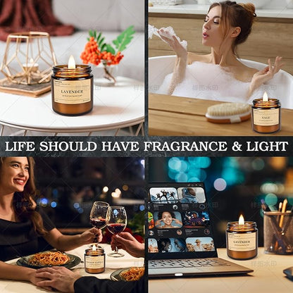 9 Pack Soy Candles for Home Scented |（Vanilla/Amber/Cedarwood） Long-Lasting 270 Hours, Natural Scented Candles Gift for Women & Men, Birthday, Mother’s Day, Christmas, Thanksgiving