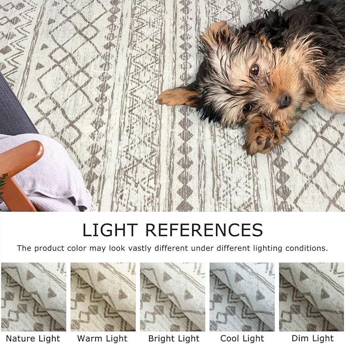 KUTA Moroccan Boho Runner Rug 2.6x10 Non-Slip Vintage Beige Washable Hallway Kitchen Rugs Ultra Soft Distressed Geometric Floor Carpet Runners for Bedroom Laundry Living Room