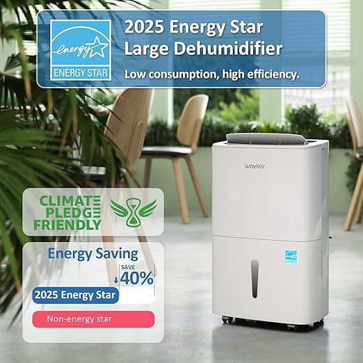 Waykar 150 Pints 2025 Energy Star Dehumidifier for Spaces up to 7,000 Sq. Ft at Commercial and Industrial Large Room, Warehouse, Storage, Home, Basement, with Drain Hose, Auto Defrost, Self-Drying