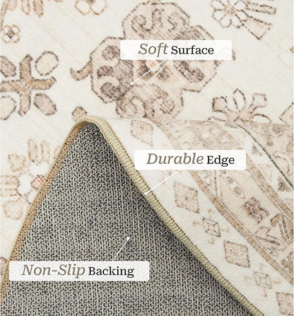 zesthome Washable Round Area Rugs - Non-Slip 6ft Round Rugs, Ultra-Thin Large Circle Rugs for Living Room, Soft Low Pile Rug for Bedroom, Kitchen, Nursery - Vintage Round Rug(Cream/Beige,6'x6')