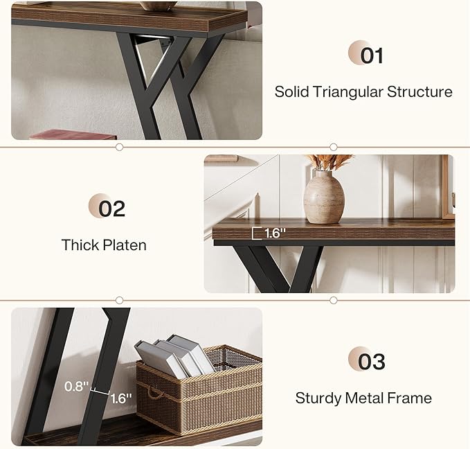 Tribesigns 70.9-Inch Narrow Long Entryway Console Table, Industrial Sofa Table Behind Couch with 2-Tier Storage Shelf for Hallway, Living Room, Entrance, Foyer, Rustic Brown