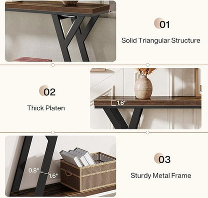 Tribesigns 70.9-Inch Narrow Long Entryway Console Table, Industrial Sofa Table Behind Couch with 2-Tier Storage Shelf for Hallway, Living Room, Entrance, Foyer, Rustic Brown