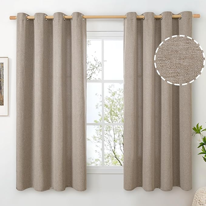BGment Taupe Linen Curtains 63 Inch Length 2 Panels for Bedroom, Privacy Semi Sheer Window Drapes Light Filtering with Grommet No See Through for Living Room, Each 52 Inch Wide