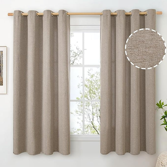 BGment Taupe Linen Curtains 63 Inch Length 2 Panels for Bedroom, Privacy Semi Sheer Window Drapes Light Filtering with Grommet No See Through for Living Room, Each 52 Inch Wide