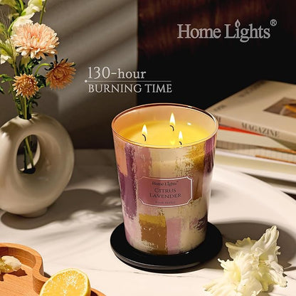 HomeLights Scented Candles | Large Jar 34 Oz Natural Soy Candle | 130 hrs Long-Lasting with 3 Wicks | Scandinavian Minimalist Home Decor | Gifts for Mom & Women, Citrus Lavender