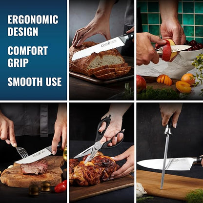 Cutluxe 15-Piece Knife Set – Premium Walnut Wood Block – Knife Set for Kitchen, Ultra Sharp High Carbon German Stainless Steel, Full Tang – Artisan Series