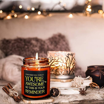 Gifts for Women, Men - Inspirational Relaxing Candle - Thank You, Friendship, Birthday Gift for Her, Sister, BFF, Best Friend, Coworker - You're Awesome Natural Soy Wax Candle for Home