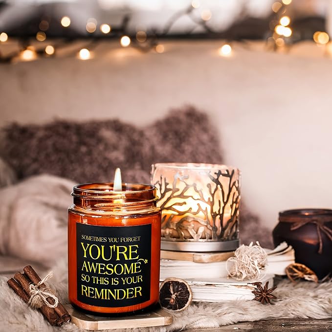 Inspirational Gift Candles for Women Men - Birthday, Appreciation, Thank You, Relaxing Gift for Her Friend Coworker Sister Son - You're Awesome Natural Soy Mahogany Teakwood Candle for Home