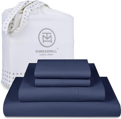 Threadmill Supima Cotton Queen Sheets - 1000 Thread Count, 4 Piece Luxury Bed Sheets, Sateen Weave Hotel Quality with Elasticized Deep Pocket, Folkstone Blue