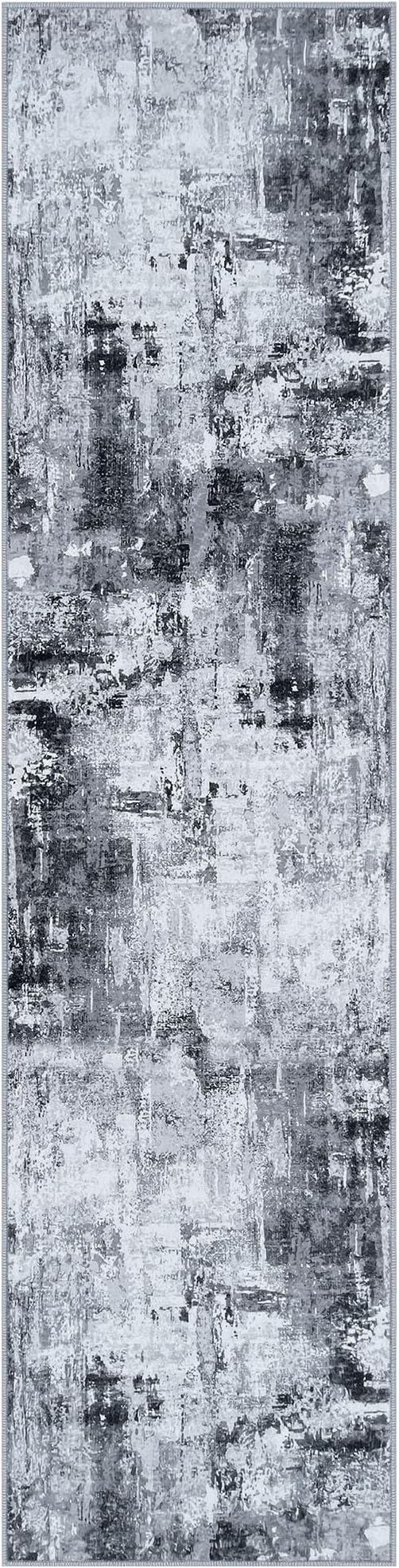 KOZYFLY Modern Abstract Rug Runner for Hallway 2x8 Grey/Black Kitchen Runner Rug Non Skid Washable Carpet Runner Laundry Room Mat Soft Fluffy Low Pile Rug for Hallway Entryway Bathroom Bedroom