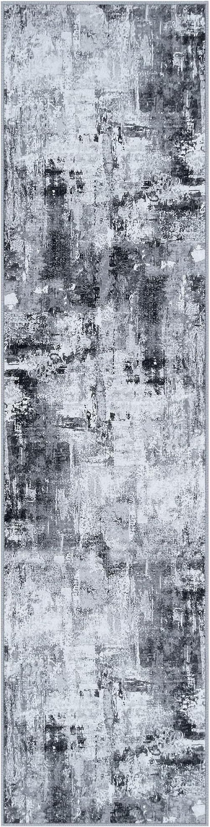 KOZYFLY Modern Abstract Rug Runner for Hallway 2x8 Grey/Black Kitchen Runner Rug Non Skid Washable Carpet Runner Laundry Room Mat Soft Fluffy Low Pile Rug for Hallway Entryway Bathroom Bedroom
